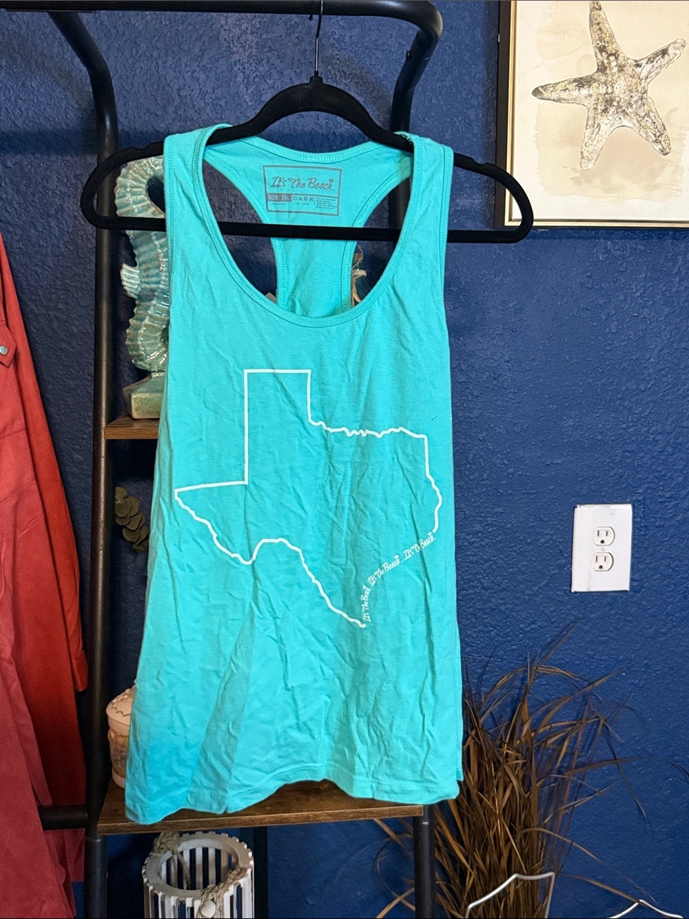 Aqua Racerback Tank with Texas Outline